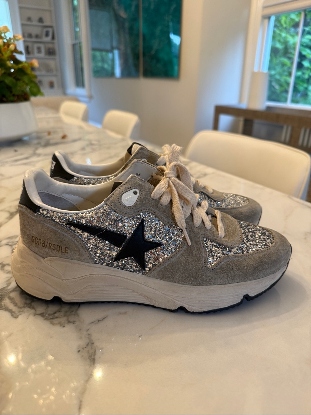 Golden Goose Glitter Suede Sneakers in Gray with Black Star
